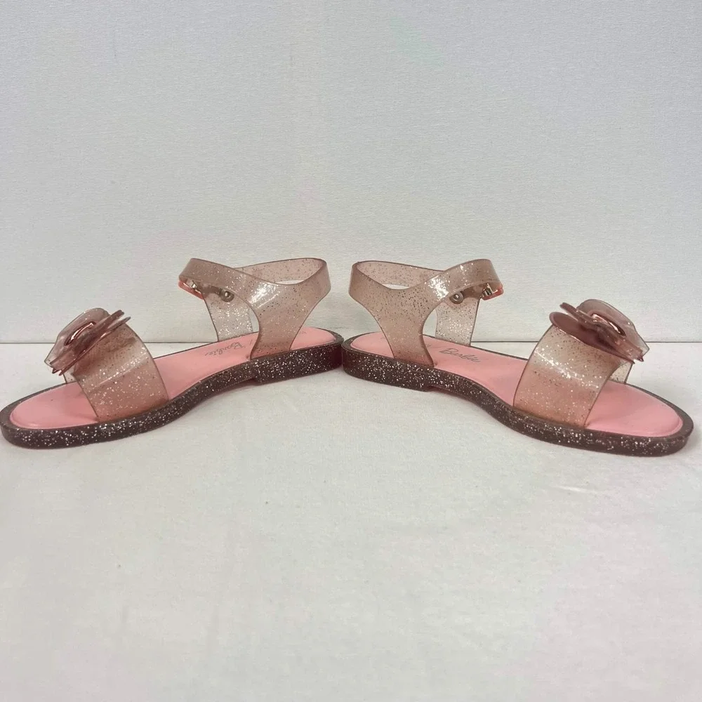 GUC Mini Melissa Barbie Pink Glitter Heart Bow Jelly Sandals Melflex Girls Sz 3